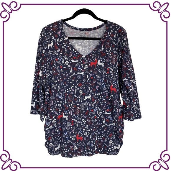 Lane Bryant Blue Floral and Forest Animals V-Neck 3/4 Sleeve Tee 18/20 - Picture 1 of 8